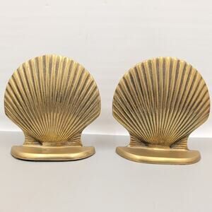 (2) Vintage Brass Clam Sea shell Scallop Bookends Art beach nautical Korea